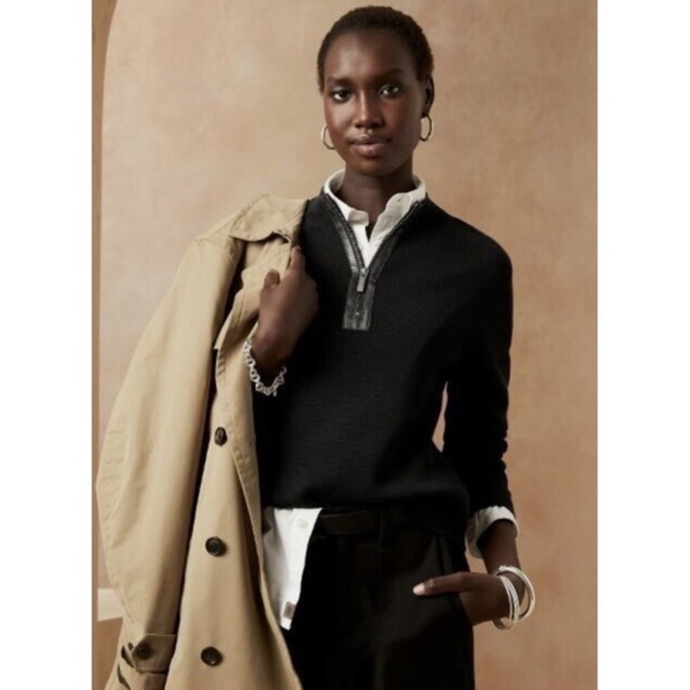 Banana Republic Women's NWT HALF-ZIP SWEATER Black Small Msrp $140